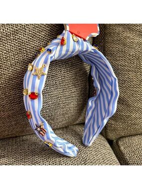 Piper K Americana Patriotic Stars Stripes 4th July Jeweled Blue Knotted Headband